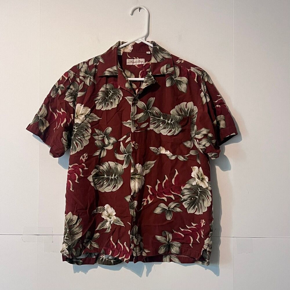 Milano Bay Mens Hawaiian Shirt Size S Brown Floral Rayon Blend Short Sleeve